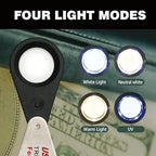 30X Jewelers Loupe Magnifier with UV and LED Lights, Four Types of Light, USB Rechargeable Illuminated Eye Loop Foldable Jewelry Magnifying Glass for Gems, Currency, Diamond, Coins,Watches,Stamps