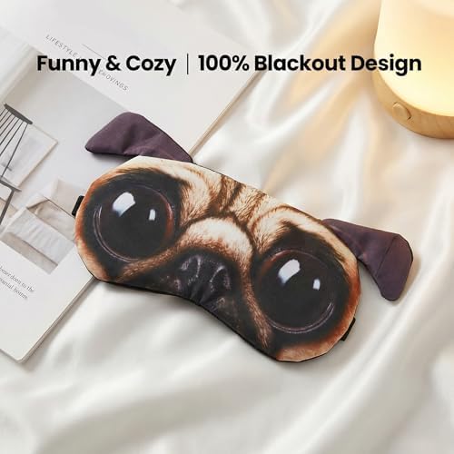 Sleep Mask, Cute 3D Pug Animal Eye Cover Adjustable Breathable Blackout Blindfold for Sleeping Soft Padded Light Blocking Kids Sleeping Eye Mask for Girls Boys Women Travel Nap Home Use