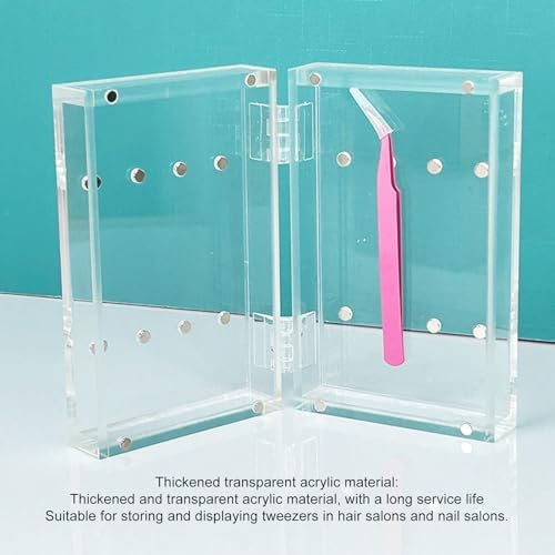 Acrylic Tweezers Holder, 155 x 98 x 49mm Magnetic Stand Display Organizer for 8 Tweezers Transparent Eyelash Extension Tweezers Stand for Salon and Home Use