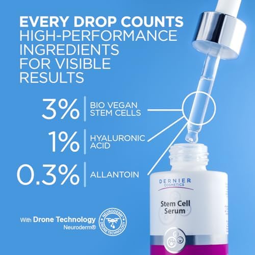Dernier Stem Cell Face Serum – 3% Bio-Vegan Stem Cells, 1% Hyaluronic Acid, 0.3% Allantoin | Overnight Hydrating Serum for Smoother-Looking Skin & Youthful Appearance (1 fl oz)