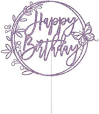 Happy Birthday Cake Topper Butterfly, Girls Women's Happy Birthday Cake Decorations, Butterfly Themed Bday Wedding Anniversary Baby Shower Party Decorations (Purple Glitter)