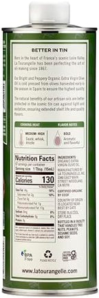La Tourangelle, Organic Extra Virgin Olive Oil, Cold-Pressed Early Harvest EVOO from Spain, Bright & Peppery, 33.8 fl oz (1 Liter) - Spanish with Polyphenols for Cooking, Drizzling, Marinades, and Dipping