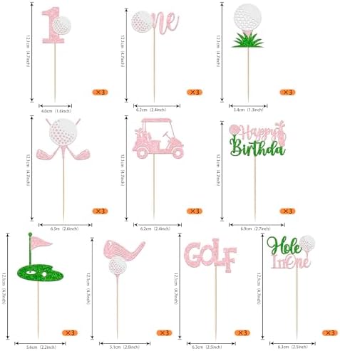Rsstarxi 30 Pack Golf Hole in One Cupcake Toppers Golf 1st Birthday Cupcake Picks Flag Ball Carts Golf First Birthday Cake Decorations for Girls Baby Shower Golf Party Decorations Pink