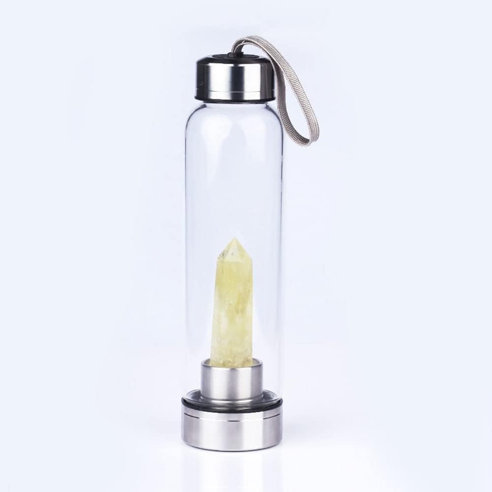 550 Ml Natural Crystal Water Bottle Natural Quartz Crystal Gem Infused Water Bottle Wand Healing Elixir Point Reiki Crystal Obelisk Wand Stick Sport Water Bottle (Color : Yellow Smelting)