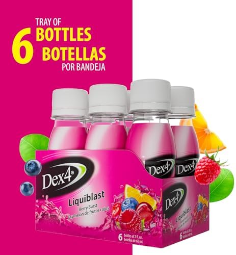 Dex4 Liquiblast Liquid Glucose, 15g Fast-Acting Pre-Measured Glucose, 6-Pack of 2oz Bottles, Fat-Free, Gluten-Free, Berry Burst