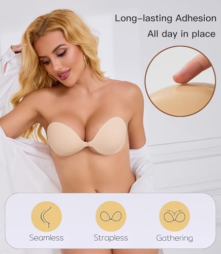 MITALOO Seamless Adhesive Bra Sticky Strapless Invisible Push up Bras Silicone Backless Nipple Cover for Women