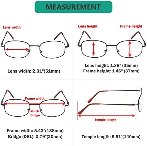 Eyekepper 4 Pairs Reading Glasses Metal Frame Reader Eyeglasses with Spring Hinges for Men for Women Reading