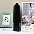 Large Black Obsidian Crystal Tower Natural Healing Crystal Point Wand Obelisk 6 Faceted Reiki Chakra Meditation Therapy Home Decor Gift 10-12 inch