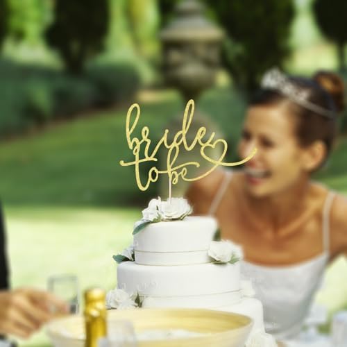 Glitter Bride to Be Cake Topper - Bridal Shower/Wedding Shower/Engagement/Bachelorette Party Decorations (Gold)