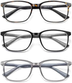 Reading Glasses for Men,3 Pack Blue Light Blocking Readers for men with Comfort Spring Hinge,Large Wide Square Frame Readers,Stylish Computer Eyeglasses(+1.0)