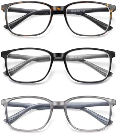 Reading Glasses for Men,3 Pack Blue Light Blocking Readers for men with Comfort Spring Hinge,Large Wide Square Frame Readers,Stylish Computer Eyeglasses(+1.0)
