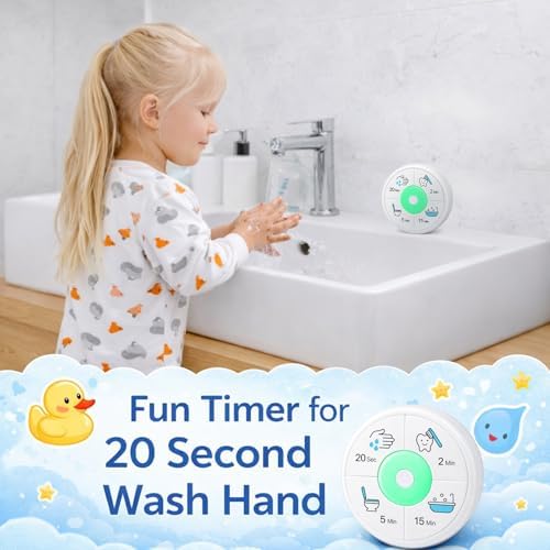 4-in-1 Timer for Kids, 2 Minute Toothbrushing, 20 Seconds Hand Washing Timer, 5 Mins Potty Training, 15 Mins Shower Time, Magnetic Toothbrush Time for Boy & Girl Routine, Healthy Habit
