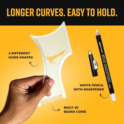The Cut Buddy PLUS Beard Shaping Tool, Clear Template with Built-in Comb and Bonus Pencil, Ideal for Hairline, Beard, and Mustache Trimming