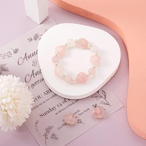 Fashewelry 14pcs Heart Natural Rose Quartz Stone Beads 15mm Faceted Tumbled Chakra Gemstone Pink Crystal Healing Beads for Valentines Day Earring Bracelet Necklace Jewelry Making
