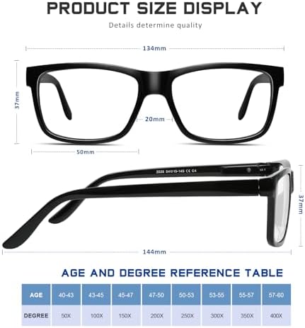 2.0 Reading Glasses for Men - Rectangular Readers for Men Spring Hinge Lightweight Eyeglasses UVFilter/Anti Eyestrain