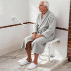 Wall Mounted Shower Seats with Bathroom Grab Bar, Support 550lbs, Adjustable Height Fold Down Shower Seat Wall Mounted, Folding Shower Bench Wall Mounted for Elderly-Adults-Pregnants-Seniors-Disabled