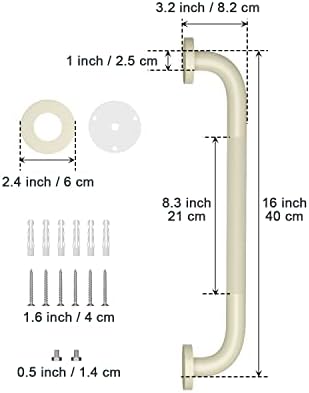16 Inch Anti Slip Shower Grab Bar Handle Beige White, ZUEXT Stainless Steel Bathroom Grab Bar, Knurled Bathroom Balance Bar, Safety Hand Rail Support,Handicap Elderly Injury Senior Assist Bath Handle