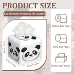 Cute Panda Square Tissue Box Holder Waterproof Leather Facial Paper Organizer Dispenser for Bathroom Home Kitchen Car Nightstand Vanity Desk，2Pack