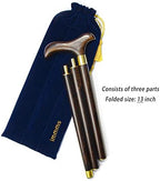 Folding Wooden Walking Cane for Men – 3-Piece Solid Wood Walking Stick with Brass Joints, Portable Travel Cane with Carry Bag, Wrist Strap & Gift Box