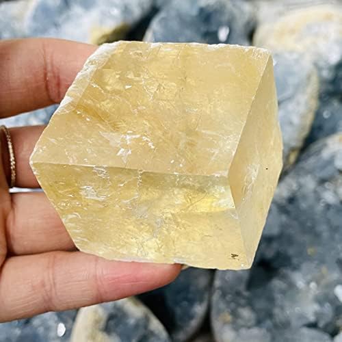 Meditation Home Decor, Natural Orange Clear Iceland Spar Stone Yellow Calcite Reiki Healing Specimen Rough Raw Mineral Collection Gift Gifts,Natural Crystal (Size : 1 Piece)