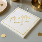 Mr and Mrs Wedding Napkins, Elegant Gold Foil White Paper Cocktail Napkin, Disposable Decorations for Weddings, Receptions, Bridal Showers, Bar, 50 Pack