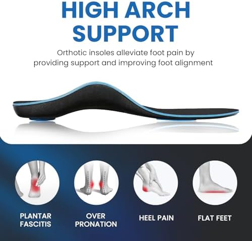 PCSsole Orthotic Insoles with High & Medium Arch Support - Comfort Gel Work Boot Insert for Flat Feet, Plantar Fasciitis, Running, Walking, Over Pronation for Men and Women