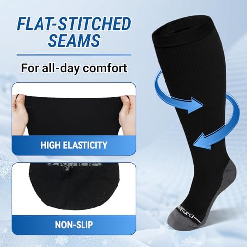 3 Pairs Plus Size Compression Socks 20-30mmHg for Women Men, Wide Calf Graduated Compression Stockings for Nurses, Pregnant, Travel, Flying(S/M-7XL)