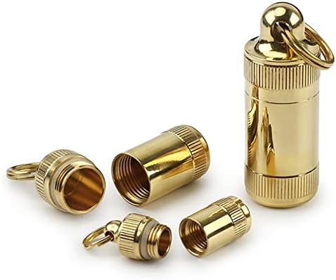 Portable Pill Case Container, Mini Brass Waterproof Keychain Pill Storage Box, Pill Holder Medicine Organizer for Pocket, Purse, Necklace, Outdoor Travel/Camping, S