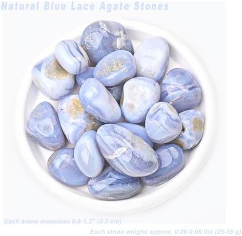 Erliway Blue Lace Agate Crystal and Healing Stones Tumbled for Energy Balance, 0.8-1.2" Large Natural Polished Tumbled Crystals for Reiki, Meditation, Stress Relief, Vase Filler Home Décor (1 Pc)
