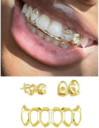 Gold Grillz Set Open Face Hip Hop Teeth Jewelry Gold Plated Dental Caps for Top Bottom Removable Grills for Men Women