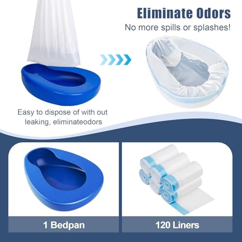 Bedpan Set with 120 Disposable Liners - These bedpans are Comfortable for Both Women and Men and are Made of Thick, Oversized, Heavy-Duty PP Material