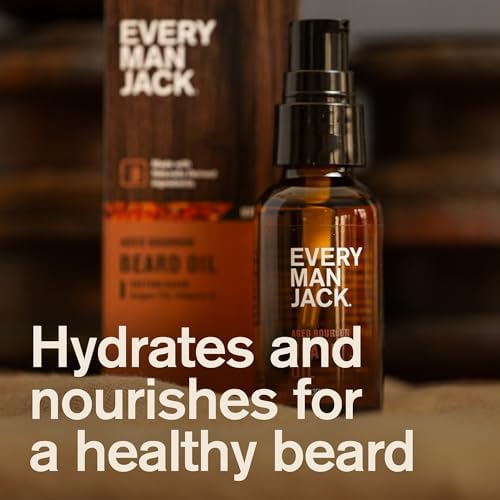 Every Man Jack Mens Beard Oil - Subtle Aged Bourbon Fragrance - Deeply Moisturizes and Softens Your Beard and Adds a Natural Shine - Naturally Derived with Shea Butter- 1 fl oz (2 Pack)