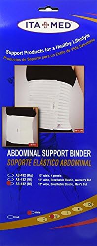 ITA-MED 12" Abdominal Binder for Men, Adjustable & Breathable Post Surgery Compression Garment, Ideal for Post-Surgical Patients & Individuals with Hernias (White, Medium)