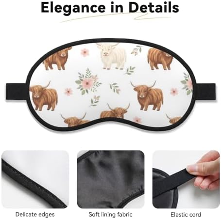 Highland Cow Blackout Sleep Mask Unisex Soft Breathable Eye Masks with Elastic Strap
