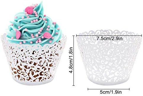 50 pcs White Cupcake Wrappers Lace Baking Cups Cupcake Liners for Baking Laser Cut Cupcake Papers Cupcake Cups Cases for Wedding/Birthday Party Decoration
