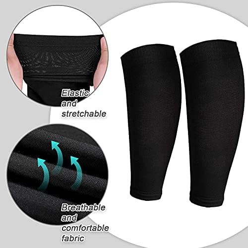 SATINIOR 4 Pairs Calf Compression Sleeve Leg Compression Sock Calf and Shin Support Relieve Calf Pain for Men Women Youth for Running, Cycling, Walking Black, White, Gray, Blue, Medium