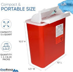 Oakridge Products Sharps Container for Home Use and Professional 5 Quart (2-Pack), Biohazard Needle and Syringe Disposal, Mailbox Style Lid, CDC Certified