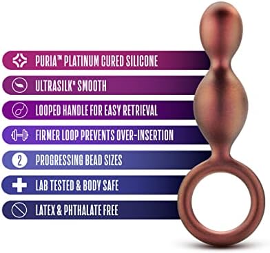 Blush Anal Adventures Matrix 5.25" Duo Loop Butt Plug - Dual Beaded Silicone Anal plug - Tapered Tip O-Ring Base - Satin Smooth Anal Trainer for Women Men Couples Adult Sex Toy Bum Plug -Copper Bronze
