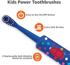 Amazon Basics Kids Electric Toothbrush, Battery Powered, Soft Bristles, Oscillating Brush Head, Ages 4+, 2 Count, 1-Pack (Previously Solimo)