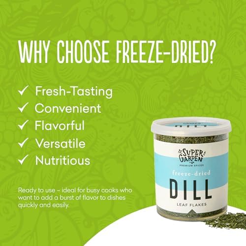 Super Garden Freeze Dried Dill | 100% Natural Seasoning | No Artificial Additives | Freeze Dried Spices | Bursting Flavour Space and Astronaut Herbs | Perfect for Cooking, Soups, and Dips | 0.71oz