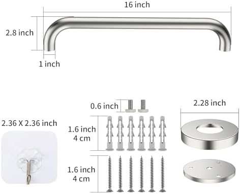 16 Inch Shower Grab Bar Satin Brushed Nickel, ZUEXT Stainless Steel Safety Grab Bar Handle, Bathroom Balance Bar, Safety Hand Rail Support - Handicap, Elderly, Injury, Senior Assist Bath Handle