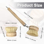 Wooden Dish Brush Set, 4 Natural Bristle Replacement Heads with 1 Sturdy Wooden Handle, Sisal Kitchen Scrub Brush for Pots, Pans, Vegetables and Cookware