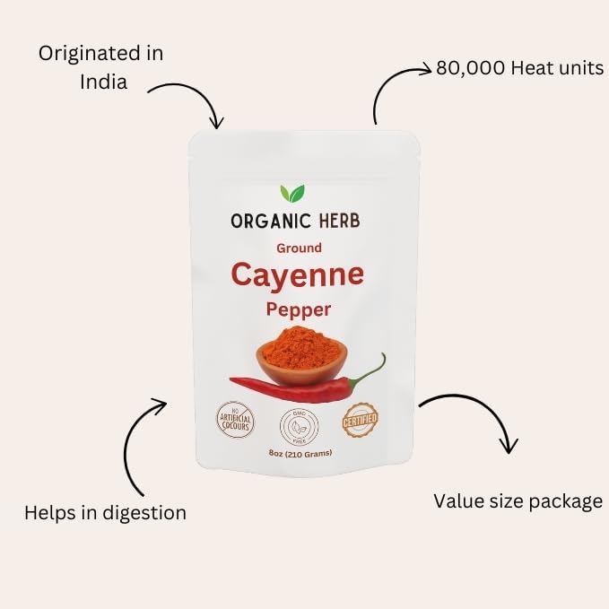 Organic Cayenne Pepper, 8oz, Pure, USDA Certified, NON-GMO, Hand Crafted, Resealable Bags