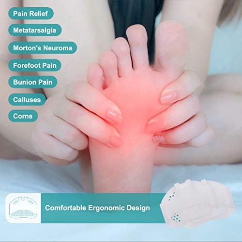 8 PC Ball of Foot Cushion, Soft Gel Metatarsal Pads with Forefoot Cushioning & Metatarsalgia Support, Bunion, Mortons Neuroma, Callus, Honeycomb Breathable Non-Slip Ultra-Thin Fit for High Heels, Washable White & Skin Tone for Women, Men