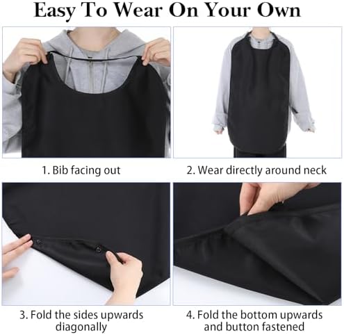 Bremorou Double Layer Stretchable Adult Bibs, Reusable Waterproof Washable Clothing Protector Feeding Bib For Men Women And Seniors Large Adult Bibs For Eating (Black)
