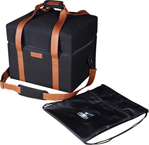 Everdure CUBE Portable Charcoal Grill Carrying Bag, Leather & Velcro Straps, Multiple Storage Compartments, Easy Portability for Camping, Tailgating, and More, Black, 16.3"L x 13.9"W x 13.7”H