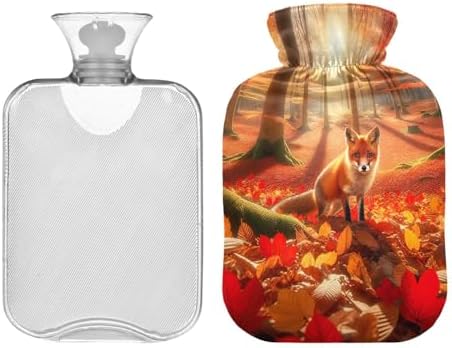 Autumn Fox in Forest Hot Water Bottle with Soft Velvet Cover Hot Water Bag for Neck and Shoulder Pain Relief, 2L