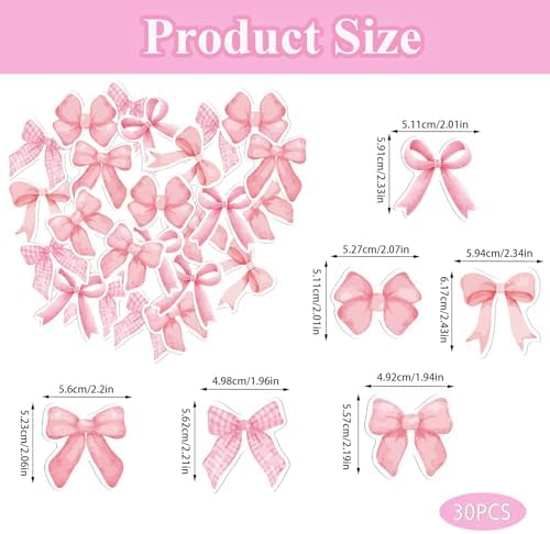 30PCS Edible Bow Cupcake Toppers Wafer Paper Bowknot Cake Decoration She is Trying the Knot Cupcake Toppers Edible Coquette Bows for Bow Theme Birthday Party Decoration Supplies (Pink)