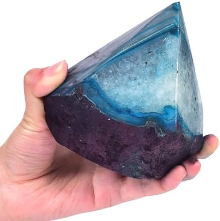 CNYANFEI Agate Stone Wand Irregular Crystal Column Dyed Teal Agate Tower 1.7-2.2 Lbs for Meditation Reiki Home Decor