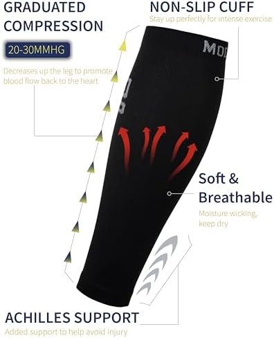 Modetro Sports Calf Compression Sleeves - Leg Sleeves for Men and Women - Shin Splint Relief Support Brace Running Flights